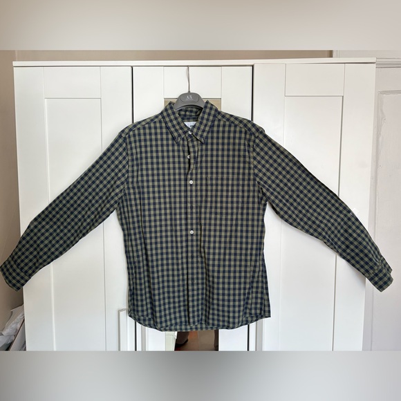 Men's Sonoma Green and Navy Checkered Button-Up Shirt- Medium - Picture 2 of 9